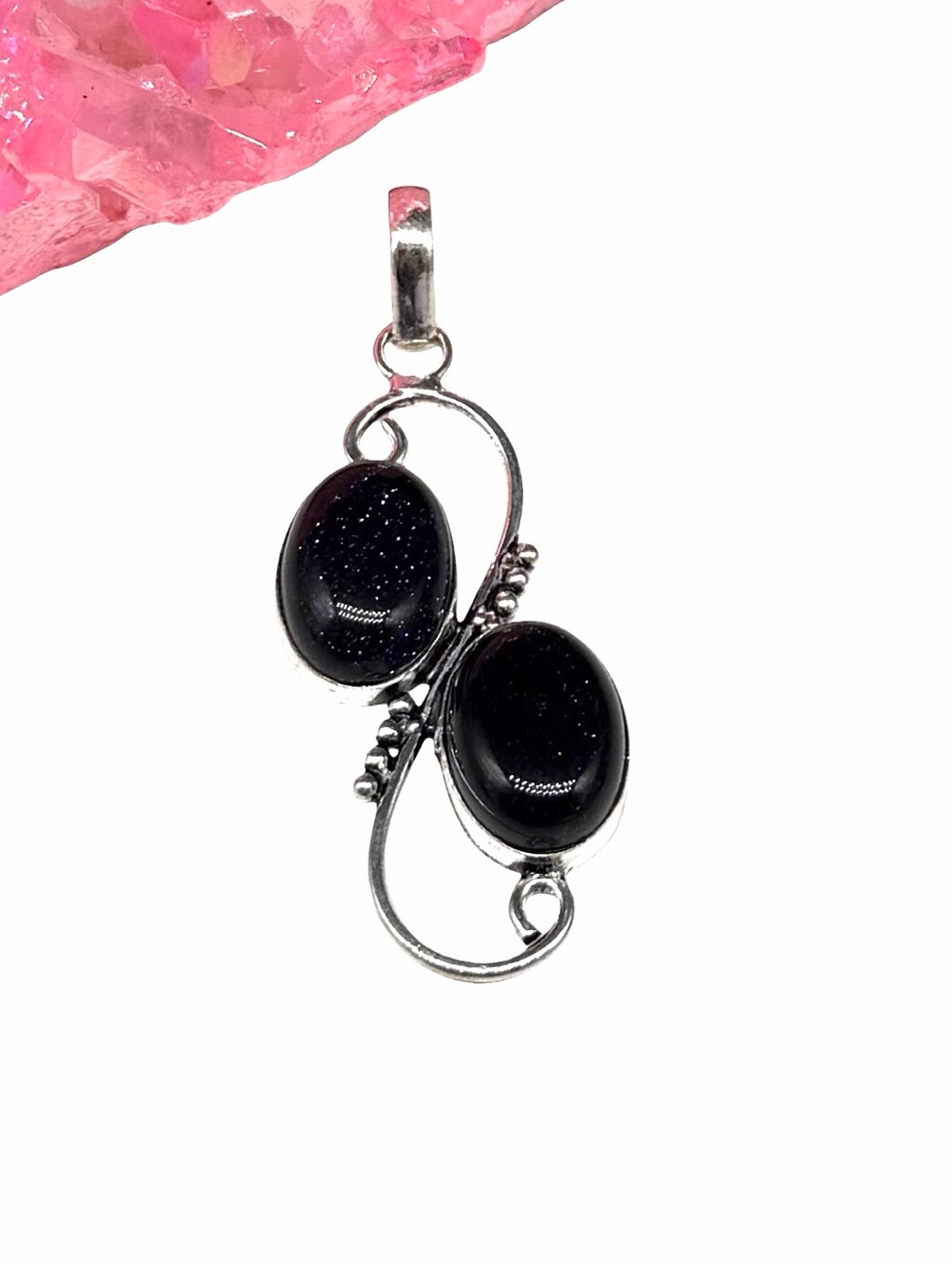 Blue Sandstone Necklace Pendant 925 Sterling Silver Overlay
